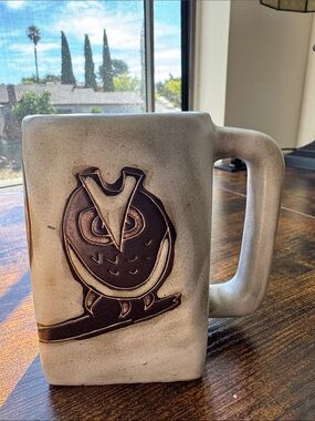 Handcrafted Owl Ceramic Mug - Beige/Brown,12 oz ,Mexico